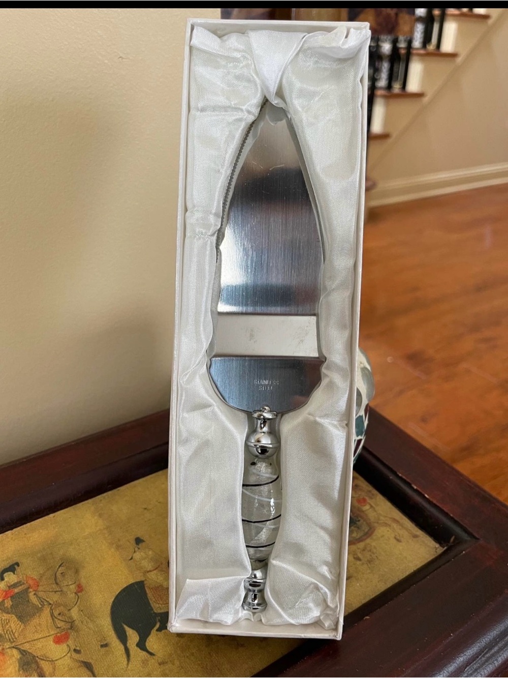 Murano Art Italian Glass Handled Stainless Steel 9" Cake Server Deco Collection